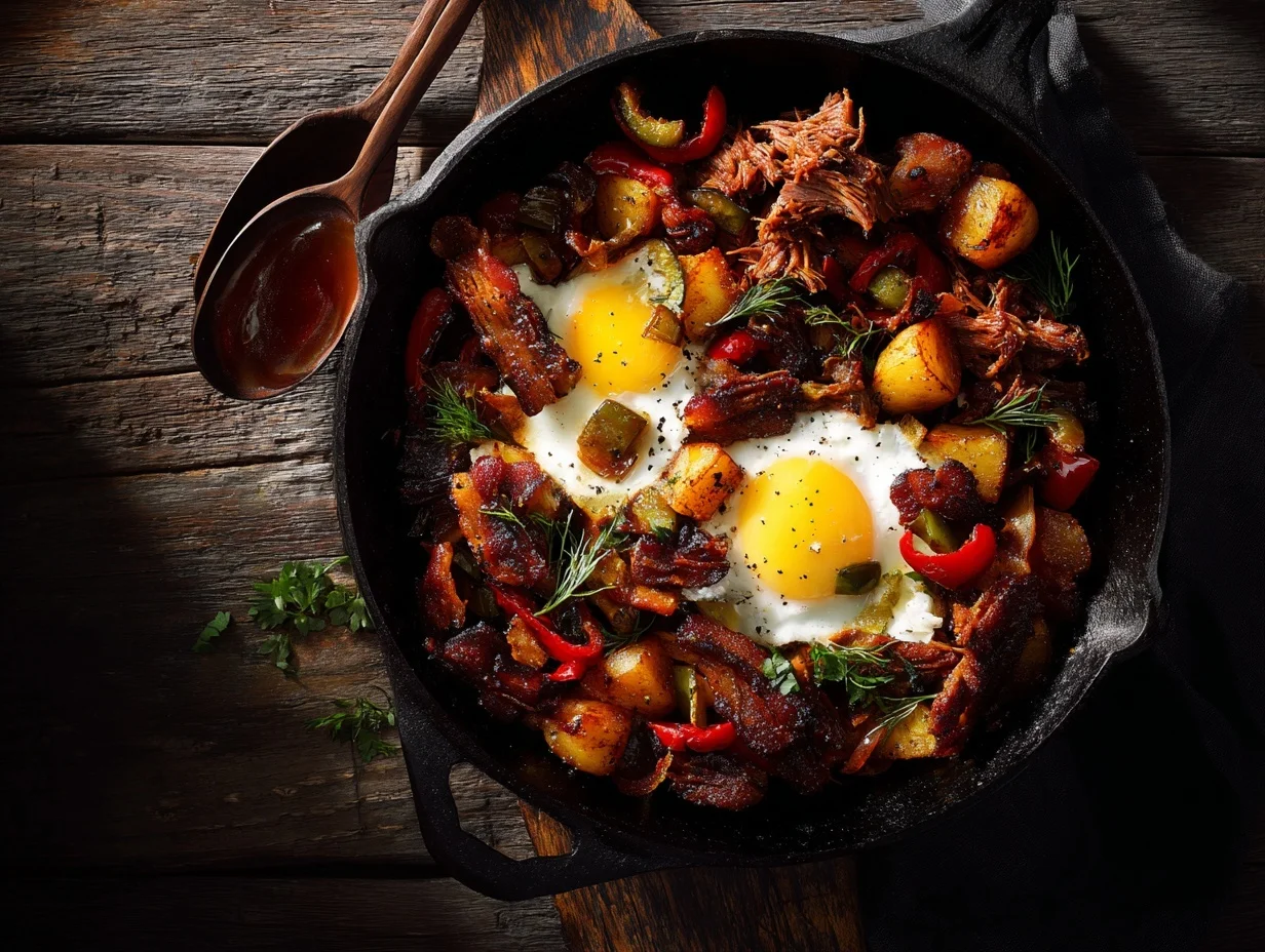 Candied Bacon & Pork Hash with 2 Eggs